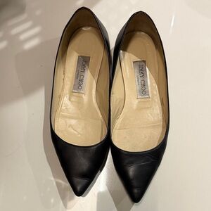 Jimmy Choo Black Leather Pointed Flats